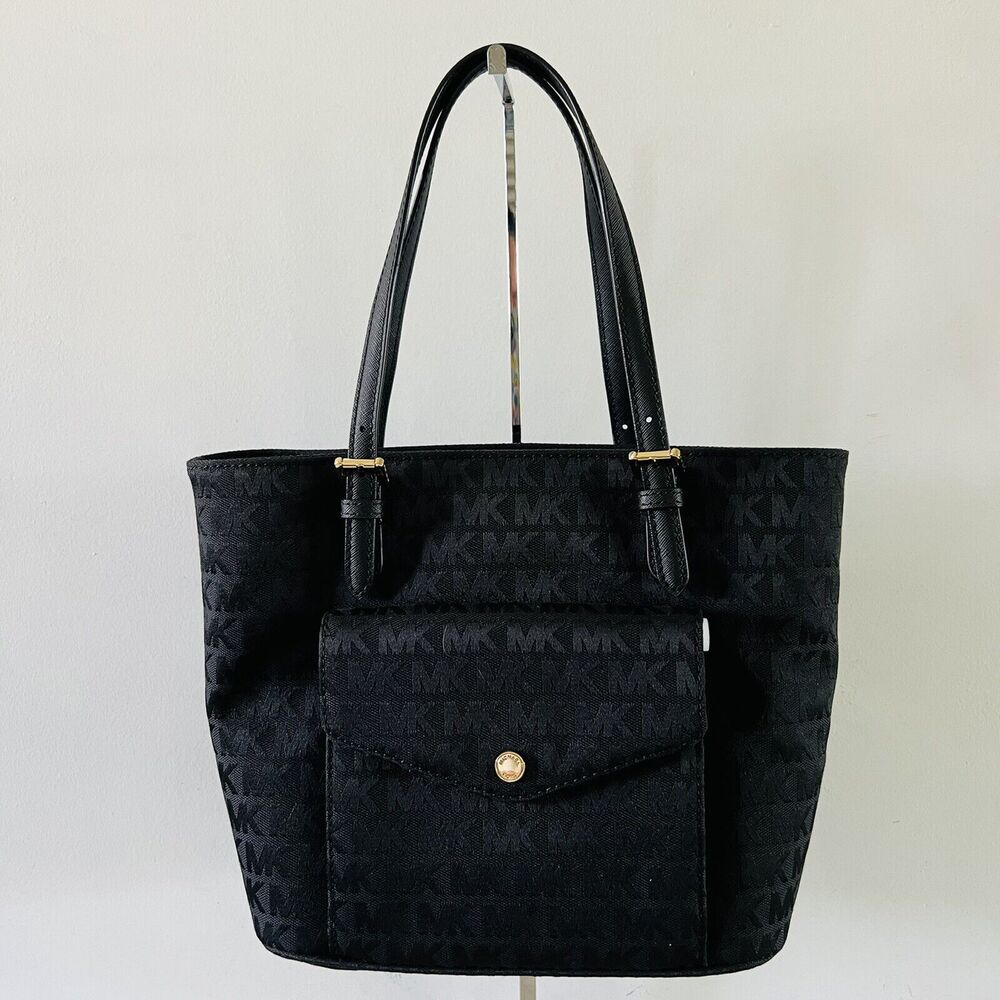 MICHAEL KORS Jet Set Item Solid Black Medium Pocket Multi Function Tote Bag